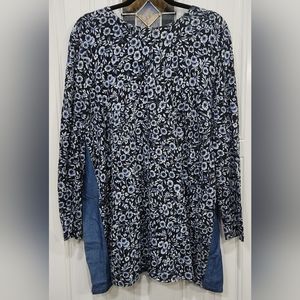 J. Jill blue floral tunic top chambray buttoned back women's size XL